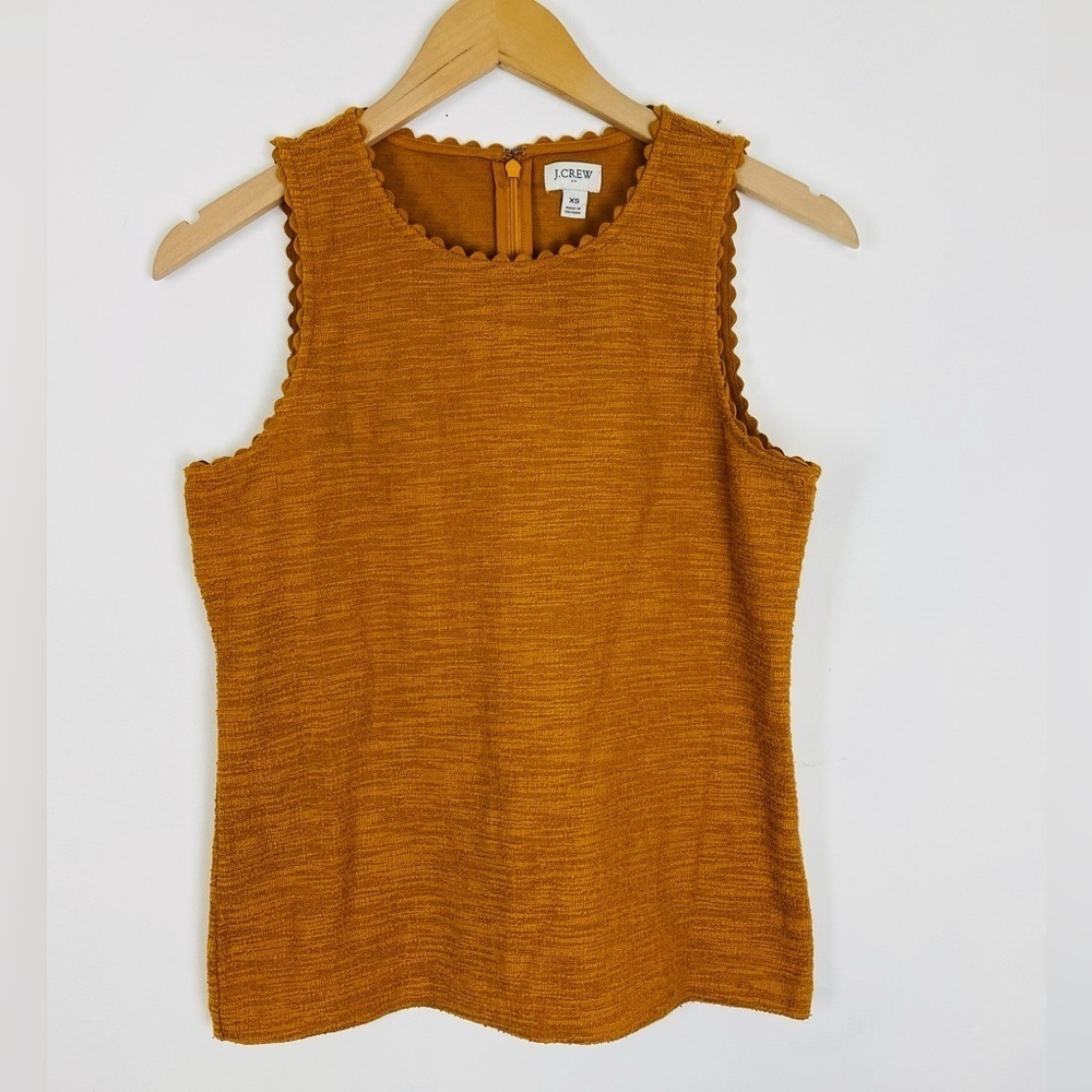 J. Crew Factory Textured Tank Top with Scallop Trim, Size XS, Burnished Copper